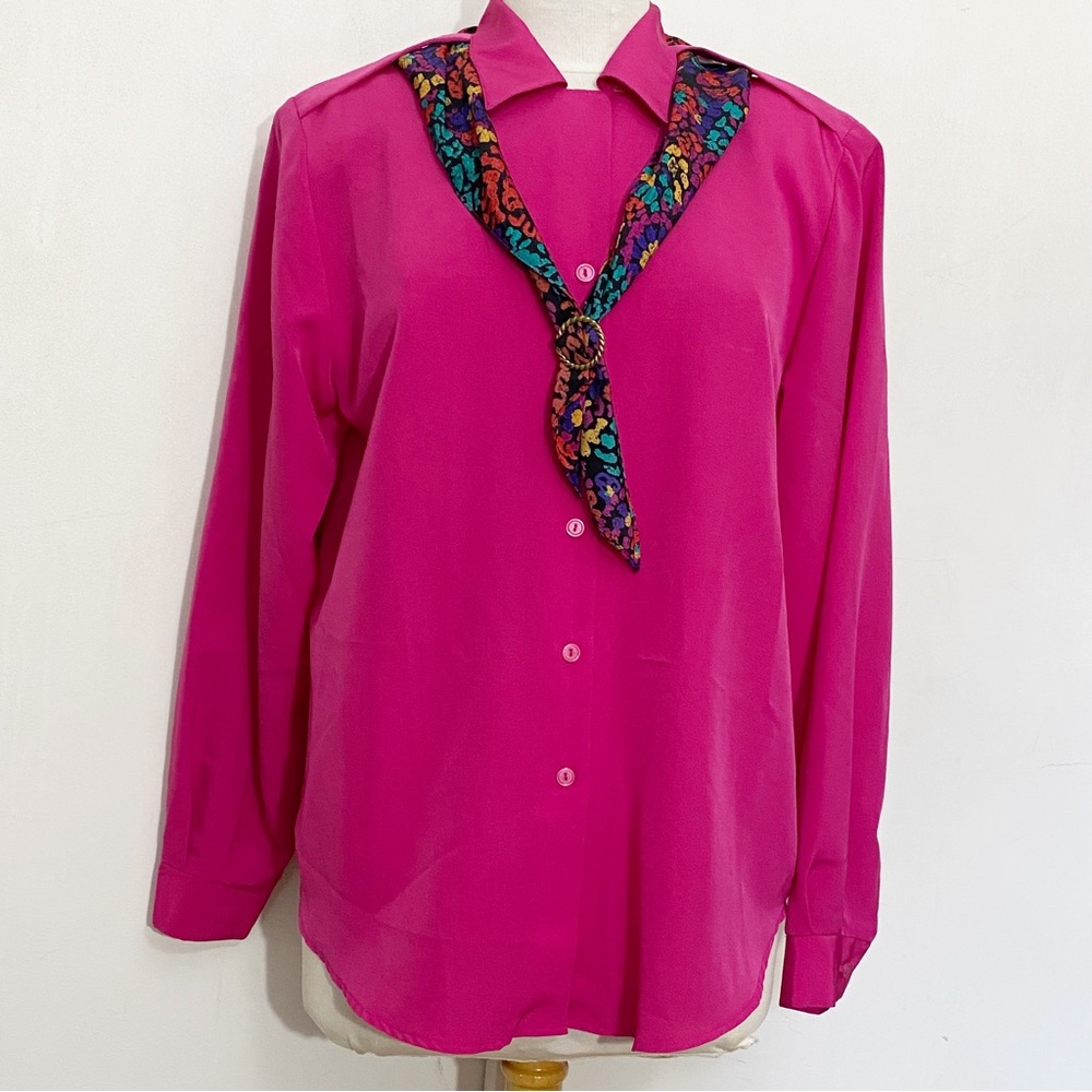 NEW EDITIONS Vintage button up top blouse with shoulder pads. Scarf included. 12